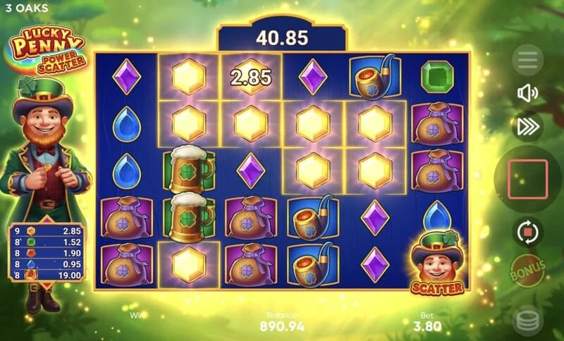 Lucky Penny Power Scatter - juego base con eliminaciones en cascada y multiplicador acumulativo